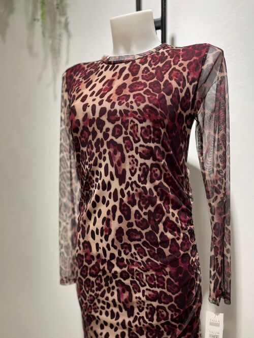 Vestido Tul Estampado Largo Animal Carol