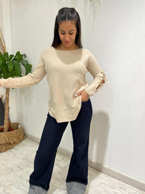 Sueter Manga con lazos Aitana Beige