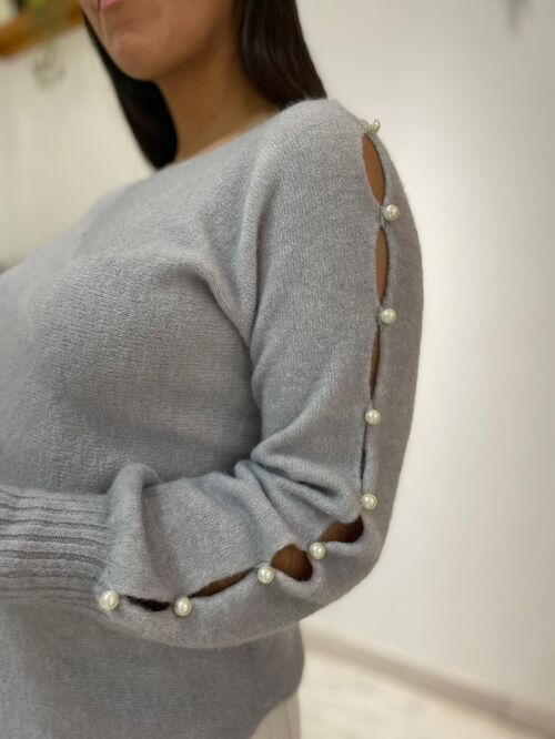 Sueter con perlas Gris