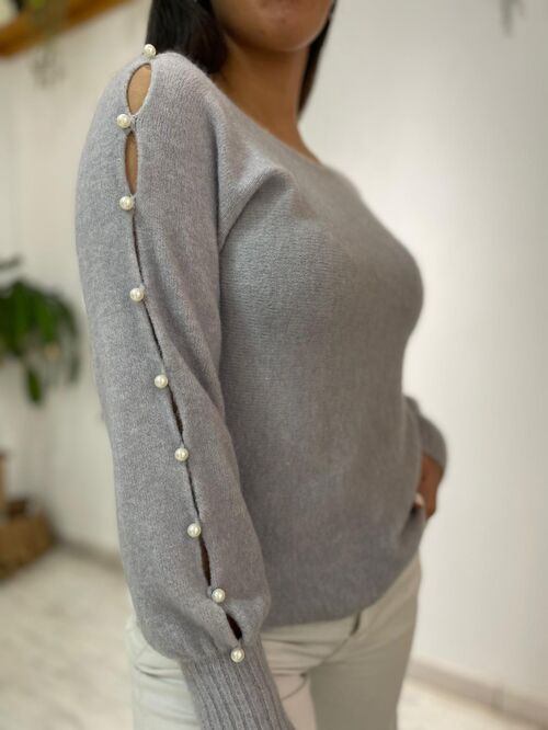 Sueter con perlas Gris